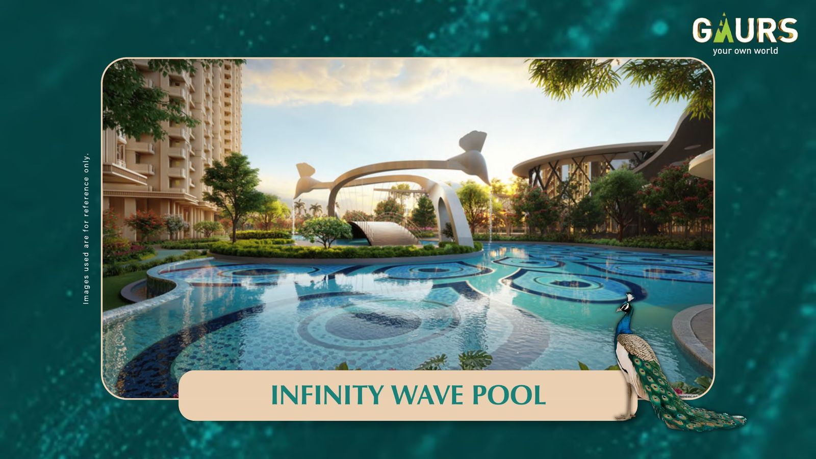 Gaur Plume Infinity Wave Pool — developer brochure render, ranked #2 for resale value